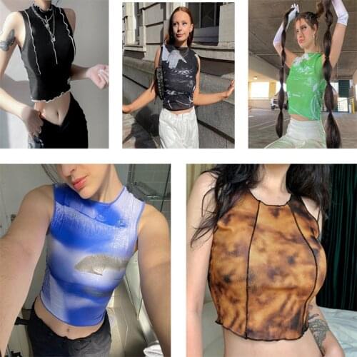 2021 Women Print Embroidery Tank Top Vest Summer Fashion Sleeveless Y2K Crop Top for Ladies Female Vacation Clothes