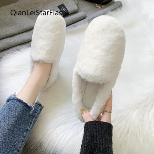2021 Winter Women Cotton-Padded Shoes Plush Loafers Slip on Flat Shoes White Black Warm Snow Shoes Ladies Boat Shoe Fur