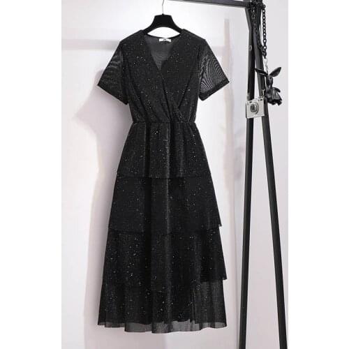 Summer dress women plus size bust 149cm 5XL 6XL 7XL 8XL 9XL v-neck cupcake dress women black red colors