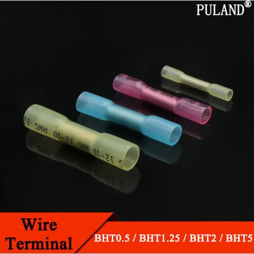 5pc BHT0.5 BHT1.25 BHT2 BHT5 Wire Terminal Splice Waterproof Heat Shrink Tube Insulated Glue Lined Seal Butt Cable Crimp Connect