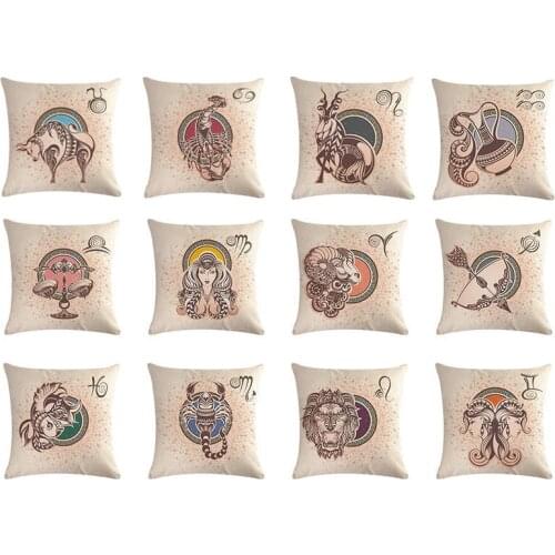 12 Constellations Cushion Case Home Decorative Aries Leo Virgo Cushion Cover 45x45cm Pisces Pillow Case Cotton Linen Pillowcase