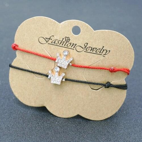 2pcs/set Inlay Tiny Zircon Crown Women Bracelet Red Rope Thread Strings Charm Bracelets For Couples Lucky Jewelry Love Gift