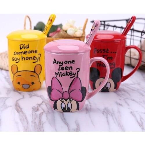 350mL Disney Mickey Minnie Pooh Cartoon Ceramic Water Cup Coffee Milk Tea Mug Home Office Collection Cups Women Girl Gifts