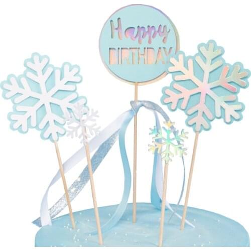 5pcs Christmas Snowflake Cupcake Toppers Cake Insert Baby Girl Boy Birthday Party Decor Christmas Cake Accessories Supplies