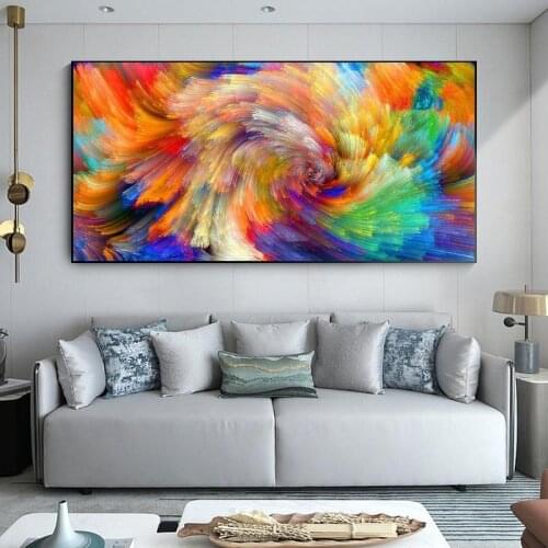 Abstract Wall Art Rainbow Color Splash Oil Paintings on Canvas Wall Posters and Print Cuadro Picture for Living Room Decoration