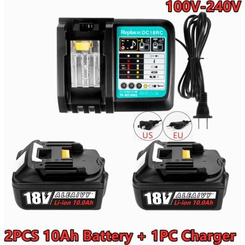 With Charger Rechargeable Battery Aleaivy18V 10000mAh Lithium Ion for Makita 18v Battery BL1840 BL1850 BL1810 BL1860 LXT 400 L70