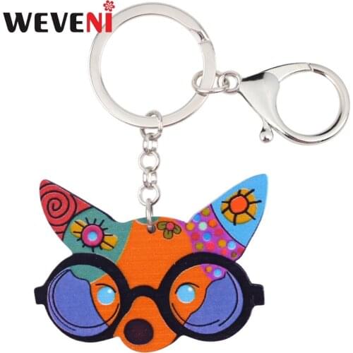 WEVENI Acrylic Jewelry Chihuahua Dog Key Chains Holder For Women Girl Bag Driving Car Key Bag Party Wallet Charm Keychain Gift