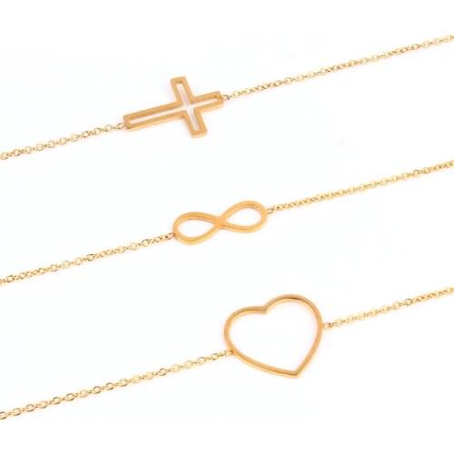 Stainless steel bracelet for women heart cross bracelet chain link charms femme silver color infinity accessories jewelry female