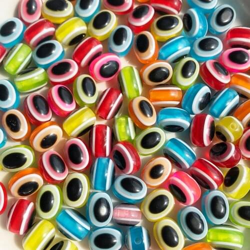 50pcs/Lot 6 8 10mm Oval Shape Spacer Beads Evil Eye Beads Stripe Resin Spacer Beads For Jewelry Making Bracelet Necklace