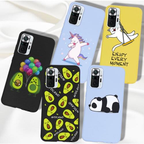 Cover Redmi Note 10 Pro Case Cute Cartoon Silicone Soft For Xiaomi Redmi Note10 Pro Case Bumper 6.67" Candy Matt TPU Avocado Cat