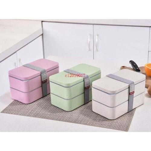 Double Layer Lunch Box Portable Wheat Straw Material Lunch Box Eco-Friendly Food Container Storage Student Bento Box