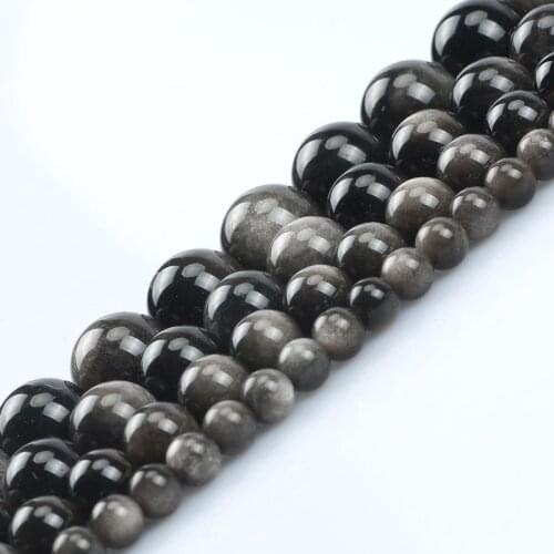 6mm-12mm Natural Silvers Obsidian Stone Round Loose Spacer Beads for Jewelry Making Diy Charms Bracelet Necklace Wholesale 15