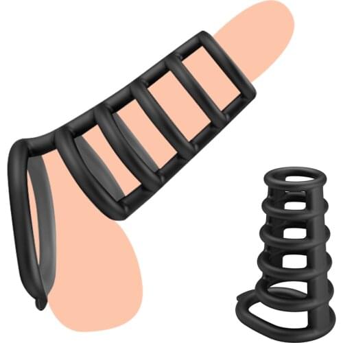 Reusable Mens Penis Sleeve Silicone 6 Layer Penis Rings Enlargement Delayed Ejaculation Ring Locker Scrotum Intimate Goods