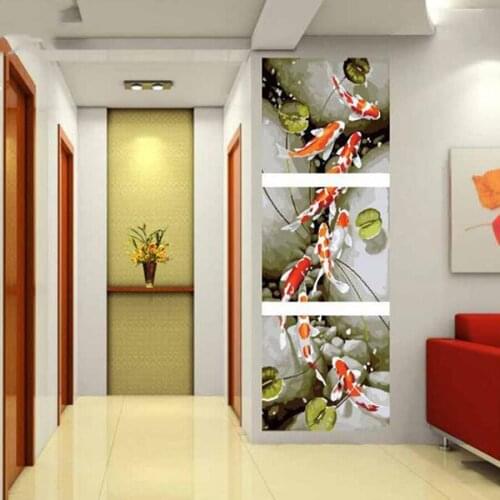 3pcs set picture Koi Fish pattern diy diamond painting Animal by number embroidery full square 5d cross stitch mosaic