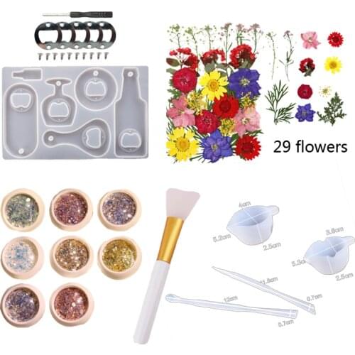 Composite Materials Resin Epoxy Drop Glue Bottle Opener Mold Set Glue Mixing Tool Silica Gel Brush Glitter Dry Flower Decoration