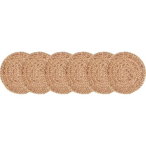 Woven Placemats for Dining Table , Water Hyacinth Weave Placemat Set Round Braided Rattan Tablemats Insulation Pads