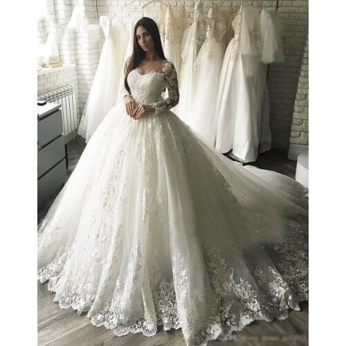 JIERUIZE Luxury Lace Ball Gown Jewel Neck Wedding Dresses Sheer Back Princess Illusion embroidery Bridal Gowns robe de mariage