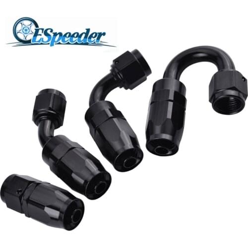ESPEEDER AN6 Straight 45 90 180 Drgree Oil Fuel Swivel Hose End Fitting Oil Hose End Adaptor Kit Black