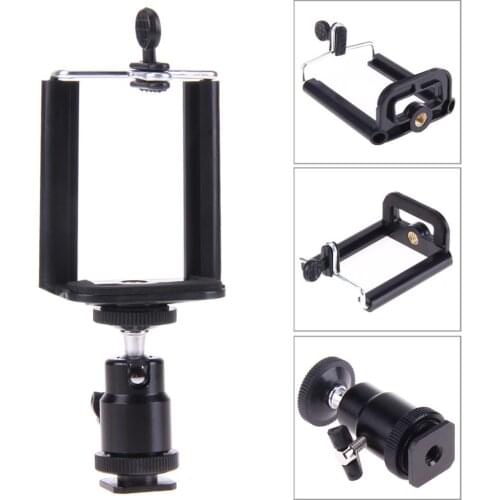 Camera Tripod Ball Head LED Light Flash Bracket Camera Holder Mount 1/4 Hot Shoe Adapter Cradle Ball Head with Phone Holder