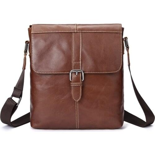 Mens purse Leather mens Messenger bag cowhide leather shoulder bag retro personality vertical casual mens bag crossbody bag