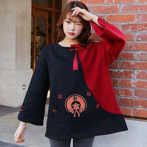 Women O-neck Sweatshirt Oversized Pullover Harajuku Cartoon Embroidery Hoodies Loose Long Sleeve Tops Mujer Casual Sudadera