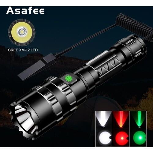 USB Rechargeable Tactical Flashlights Red Light Hunting Torches Waterproof 5 Mode 18650 Aluminum Lamp Gun Mounted Flashlights