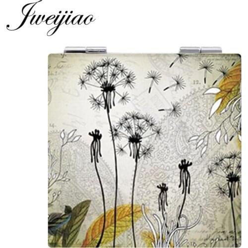 Youhaken Vintage Dandelion Pocket Mirrors Mini Folding Square 1X/2X Magnifying PU Leather Makeup Mirrors hand Beauty Tools