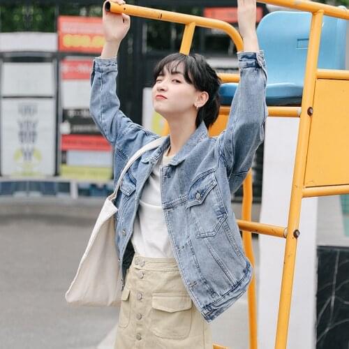 Womens Denim Jacket Blue Casual Jeans Jackets Women Loose Washed Vintage Long Sleeve Spring Autumn Jeans Coats Female Clothing