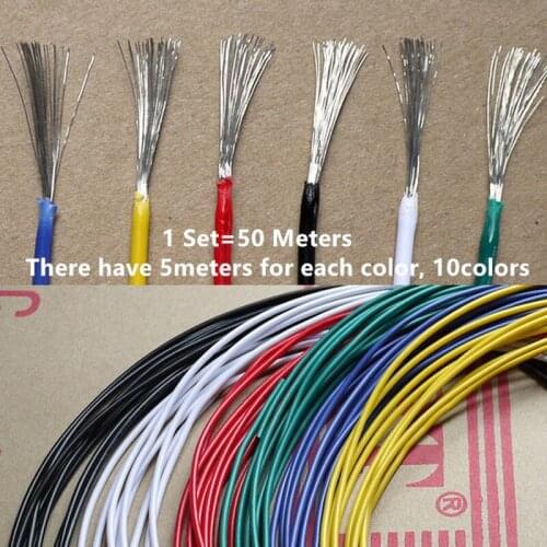 1 Set 50Meters 26AWG Flexible Wire PVC Cable 26AWG 1.3mm Tinned Copper Wire 10 Colors Insulated LED Cable For DIY Connect
