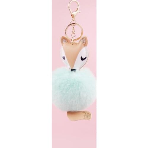 1pcs Cute Fluffy Fake Fur Keychain Car Keyring Gold Color Chains Pompons Fake Fox Rabbit Fur Charms Women Bag Fox Pendant