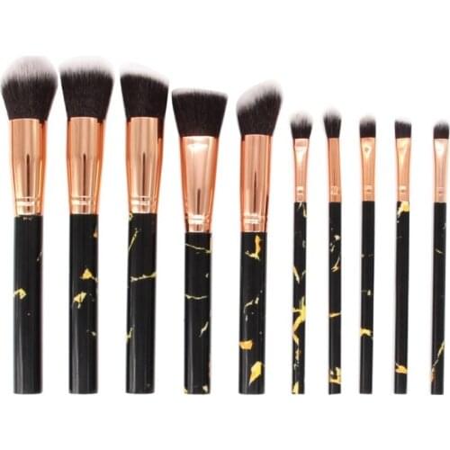 10Pcs/kit Black Marbling Professional Makeup Brushes Set Oval Cream Puff Kabuki Blending Brush Facial Eyeshadow Brush Gift Set
