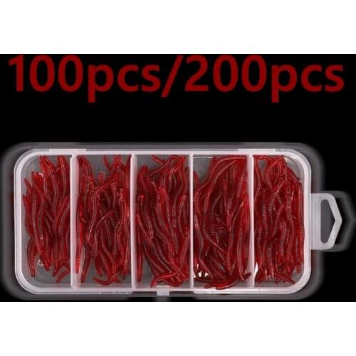 100/200pcs Fishing Lures Soft Plastic Lures Lifelike Red Worm Soft Lure 35mm Earthworm Fishy Smell Shrimp Additive Carp Lures