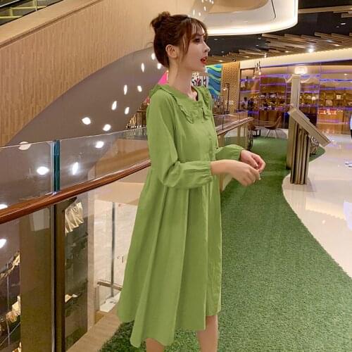 1159# Maternity Dress Spring Autumn Cotton Long Sleeve Loose Stylish A Line Dress for Pregnant Women Mom Dress