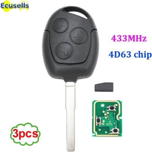 3pcs/lot For Ford Focus Fiesta Galaxy C-MAX S-MAX Remote key fob 433mhz 3 button 4D63 chip inside HU101 blade