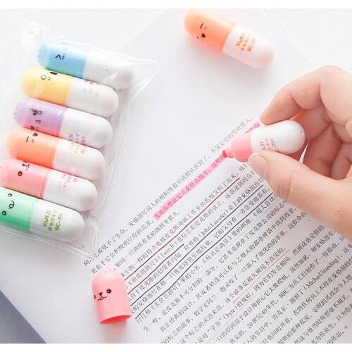 48 pcs/lot Cute Capsules Vitamin Pill Highlighter Cartoon Animal Drawing Painting Art Marker Pen School supplies Stationery gift