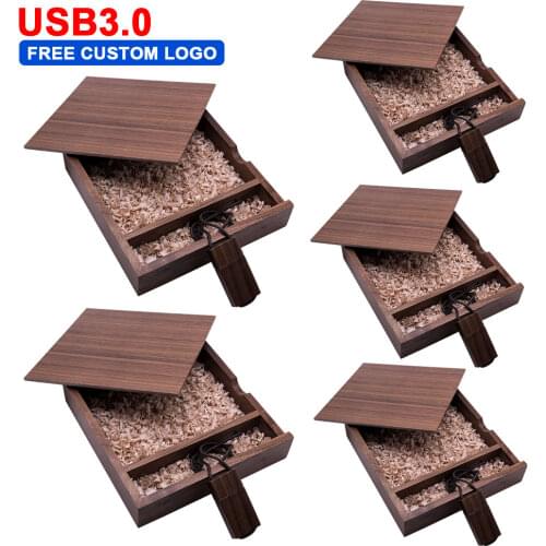 5pcs/lot Wooden Photo Album Usb + Box Flash Drive USB 3.0 Pendrive 4GB 8GB 16GB 32GB 64GB U Disk for Photography Gift(Free Logo)
