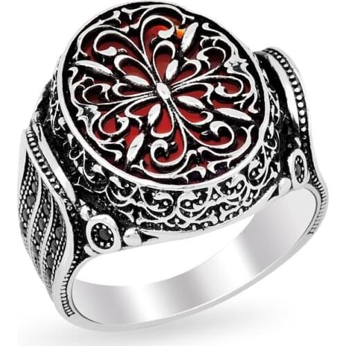 925 sterling Silver Agate Stone Mosaic Pattern Ring