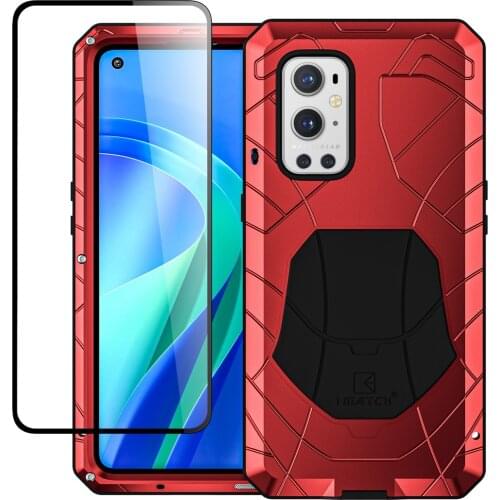 IMATCH Aluminum Metal Silicone Shockproof Cover For Oneplus 9 9 Pro Cover with Tempered Glass Gift Case Heavy Duty Protector