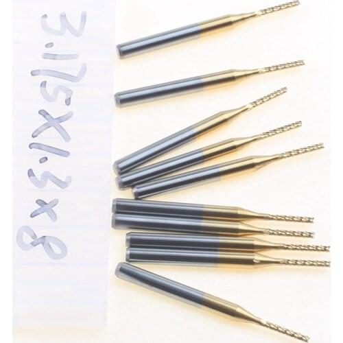 Free shipping 10 Titanium Coat Carbide 1.3mm End Mill Engraving Bits CNC Rotary Burrs Set corn milling cutter PCB router bits