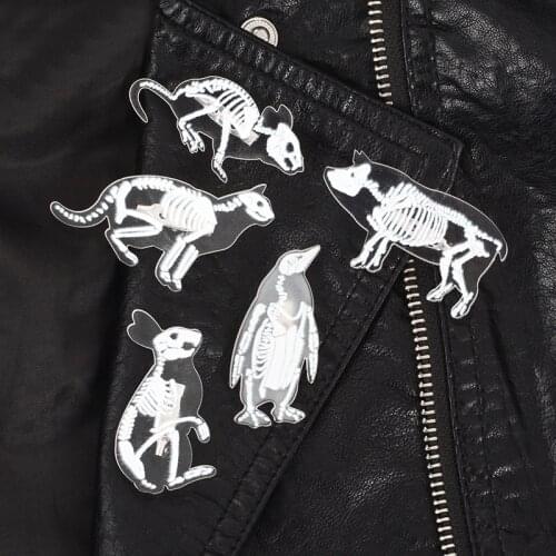 Skeleton Animal Brooch Cat Penguin Brooches for men women Hat Bag Jackets Accessories Lapel Pin for Her Him Punk Dark Pins