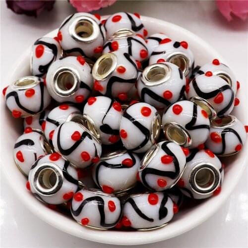 10Pcs New Striped Large Hole European Beads Spacer Charms Bead fit Pandora Bracelet DIY Chain Necklace for Jewelry Making DIY