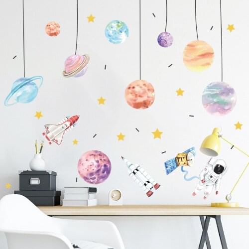 Planet Astronaut Aircraft Hanging Wallpaper Bedroom Entrance Home Entrance Beautification Decorative Wall Sticker Self-Adhesive