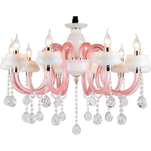 European Style Childrens Room Bedroom Crystal Chandelier Pink Girl Room Lights Glass Chandeliers Creative Candle Light LED E27