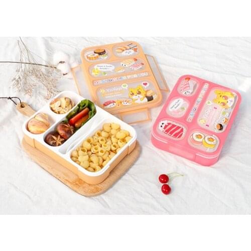 Cartoon Childrens Lunch Box With Tableware Microwave Lunch Box Silicone Leak-Proof Portable Picnic Single Layer Multi-Cell