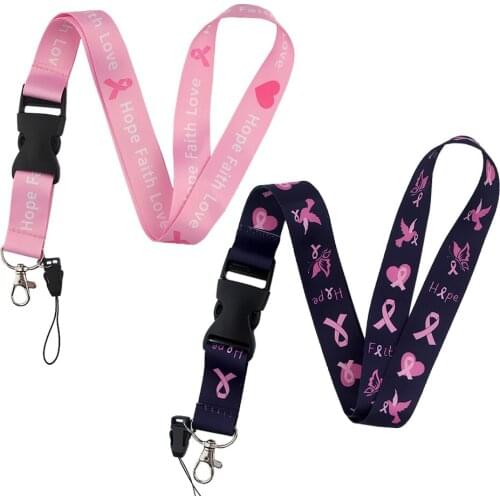 ER040 Breast Cancer Awareness Pink Ribbon Lanyard Badge ID Lanyards Mobile Phone Rope Key Lanyard Neck Straps Accessories
