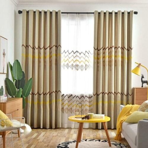 Geometric Wave patterns Embroidered Modern Minimalist Curtains For Living Room Kitchen Bedroom Blackout Cortina