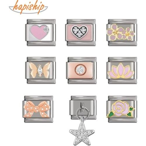 Hapiship New Original Daisy Heart Butterfly Flower Star Italian Charm Fit 9mm Bracelet Stainless Steel Jewelry Making DJTop58