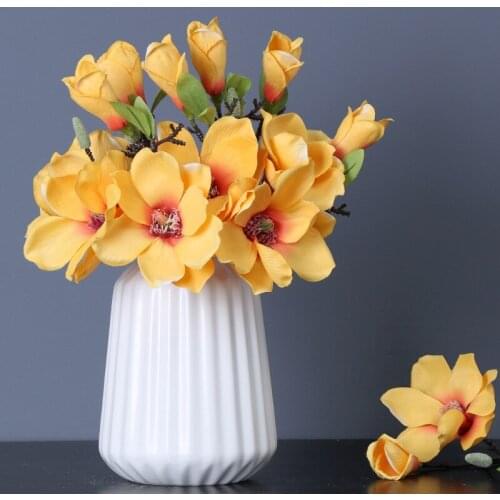 Artificial Flowers Real Touch Magnolia Bridal Wedding Bouquet Wedding Party Home Bridal Decor 36cm