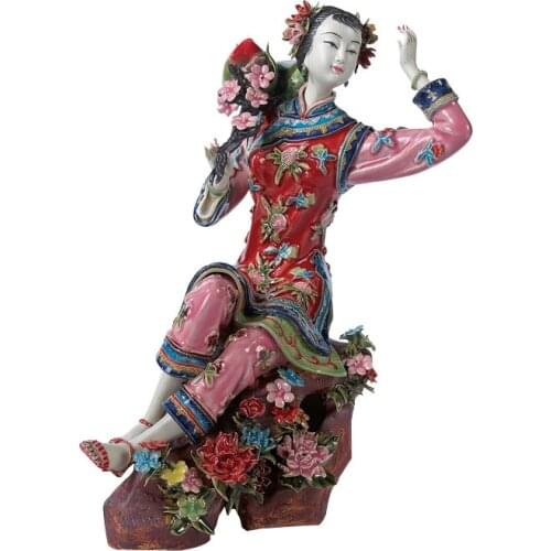Chinese Shiwan Antique Lady Ceramic Statue Pure Manual Figure Collectible Porcelain Figurine Painted Vintage Home Decor X3269