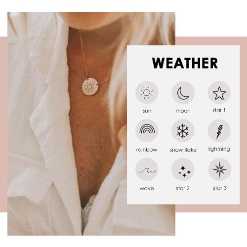 JUJIE Engrave Sun, Moon, Star, Snow, Lightning Necklace For women Stainless Steel Necklace Fashion Jewelry Friend Gifts
